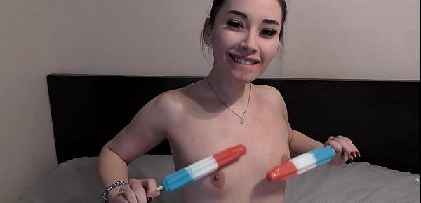  18 Year Old Aria Lee Nude On Bed Wishing She Had Multiple Cocks To Play With But Only Has Huge Popsicles